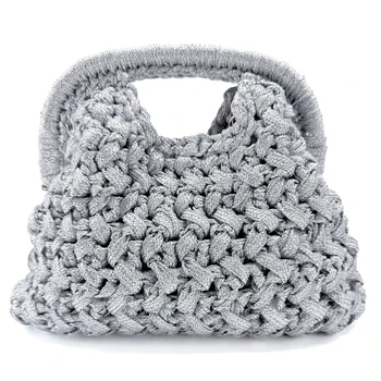 Vimoda CLAUDETTE Häkeltasche in Metallic-Silber Frontansicht