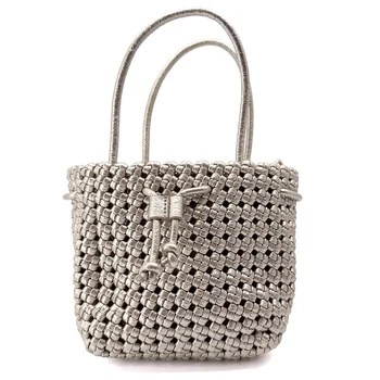 Vimoda Cleo woven leather top handle bag in champagne