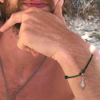 Preview: Bernardes bracelet, Soul, silver Feather, green cord, gold accents, style man