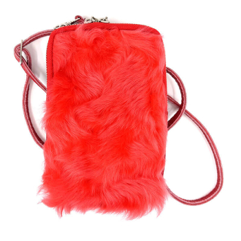 Preview: Bonnie Mini Lammfelltasche koralle, front