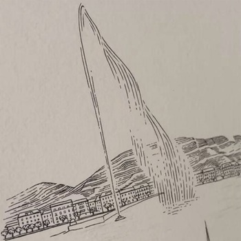 Toile de Jouy Geneva Edition illustration featuring Geneva Jet d'Eau