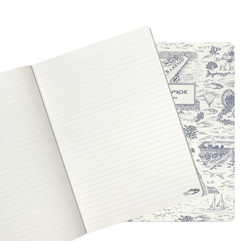 Preview: Caran d'Ache A5 notebook with lined pages and blue illustrated Toile de Jouy cover