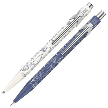 Caran d'Ache 849 Toile de Jouy White Blue writing set with ballpoint pen and mechanical pencil