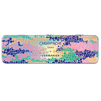 Preview: caran d ache 849 Kugelschreiber designed von Kevin Germanier, Neonpink, Perlenmuster, Geschenkverpackung zu