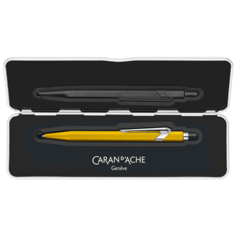 Caran d'Ache ballpoint 849 Coloramt-X, metallic yellow, slim case open