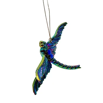 Preview: Christmas Inspirations Libelle Dragonfly in Seitenansicht mit strukturierten changierenden Flügeln, langem Hinterleib und goldfarbener Aufhängung
