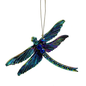 Christmas Inspirations Weihnachtsanhänger Libelle Dragonfly mit schillernden Flügeln in Türkis, Blau, Grün und Violett, blauen Schmucksteinen und goldfarbener Kordel