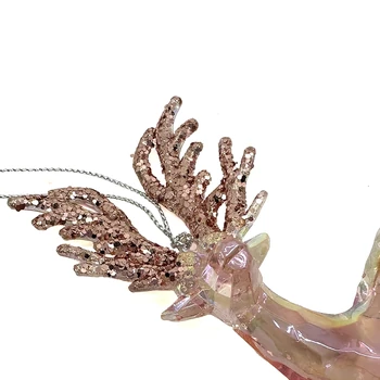 Preview: Rentier Weihnachtsanhänger mit roséfarbenem Glitter am Geweih