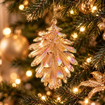 Preview: Christmas Inspirations Zapfen apricot als moderner Weihnachtsbaumschmuck am Tannenbaum, Hintergrund KI-generiert