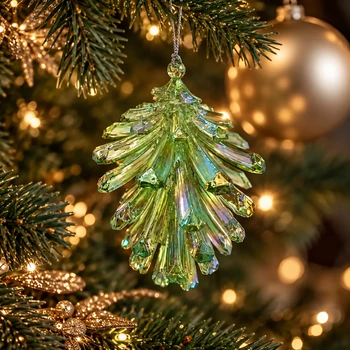 Preview: Grüner Christmas Inspirations Zapfen als moderner Weihnachtsbaumschmuck am Tannenbaum, Hintergrund KI-generiert