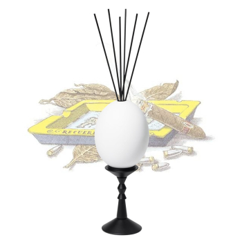 Cire Trudon Diffuser L'Oeuf white unglazed ceramic egg, a black painted wooden stand, 8 black reeds, Ernesto