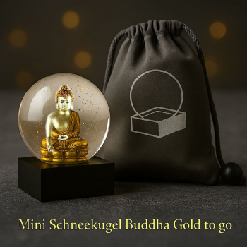 Mini Schneekugel mit Buddha Motiv gold to go und silber Schnee, style