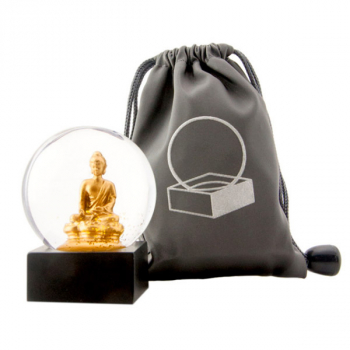 Mini Schneekugel mit Buddha Motiv gold to go und Reiseschutzhülle