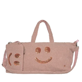 Cute Stuff Shopper M Misty Pink mit roségoldenem Pailletten-Smiley und passender Clutch