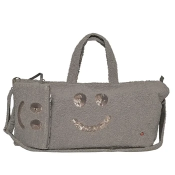 Cute Stuff Shopper M Rock Grau mit mattem Pailletten-Smiley und passender Clutch