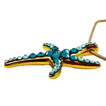 Preview: Ekaterini necklace, starfish, turquoise Swarovski crystals brown cord and with gold accents, side