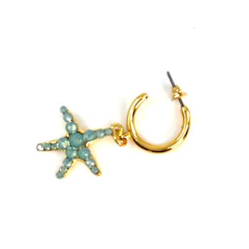 Preview: Ekaterini earrings starfish, lightblue Swarovski crystals brown cord and with gold accents
