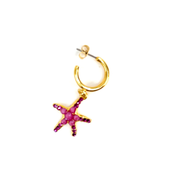 Preview: Ekaterini Ohrringe Starfish, Seestern, pinke Swarovski Kristalle an brauner Kordel und goldenen Akzenten