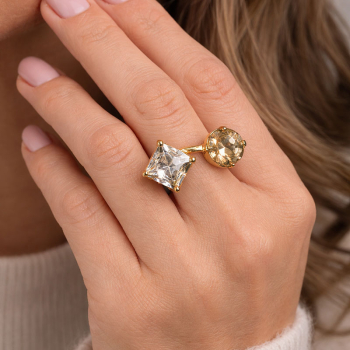 Preview: Ekaterini offener zwei-Finger-ring Princess Dream crystal gold, style