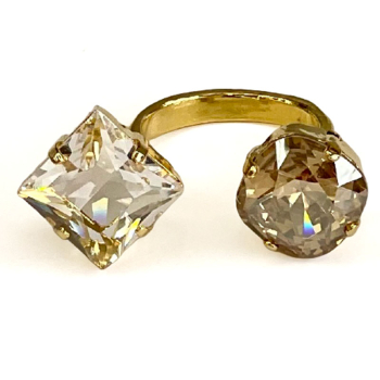 Ekaterini offener zwei-Finger-ring Princess Dream crystal gold