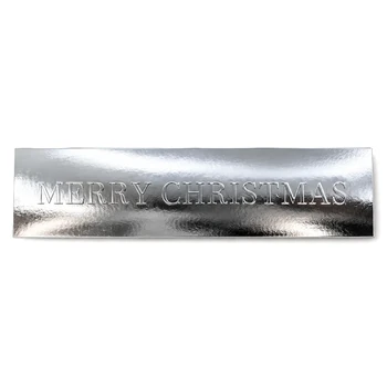 Embacollage SILVIO Weihnachtsaufkleber in glänzendem Silbermetallic mit blindgeprägtem Schriftzug MERRY CHRISTMAS, 15 × 3,5 cm