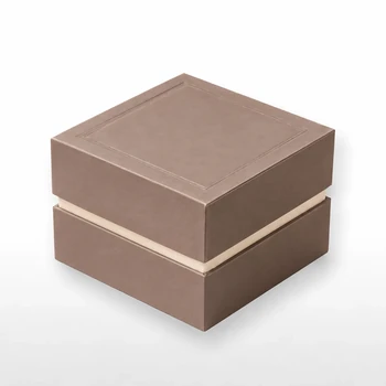 Embacollage MOKKA Geschenkbox 10 × 10 × 7 cm in Braun mit cremefarbenem Mittelstreifen, abnehmbarem Deckel und rechteckiger Rahmenprägung