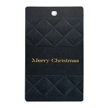 Embacollage DIAMANT 3D Geschenkanhänger in Schwarz mit geprägtem Rautenmuster, goldfarbenem Merry Christmas Schriftzug und Lochung, 55 × 90 mm