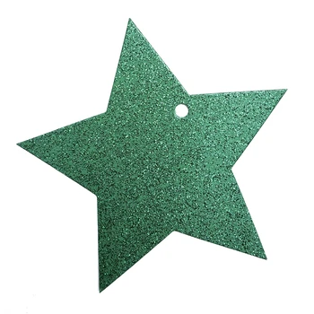 Embacollage Geschenkanhänger STAR in Smaragdgrün mit funkelnder Glitzeroberfläche und Lochung für Geschenkband