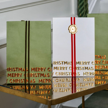 Preview: Gift wrap, gift bag, Merry Christmas green, embossed Merry Christmas cooper, style