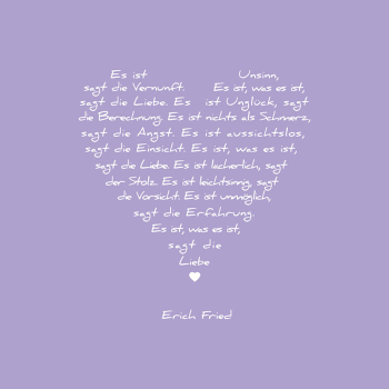 Painting on canvas white love poem, print lilac, front