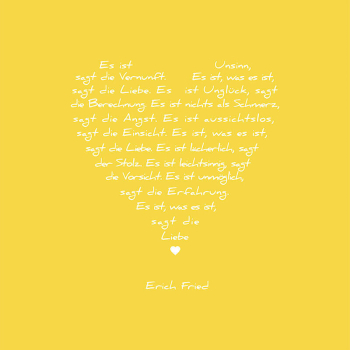 Painting on canvas white love poem, print yellow, front