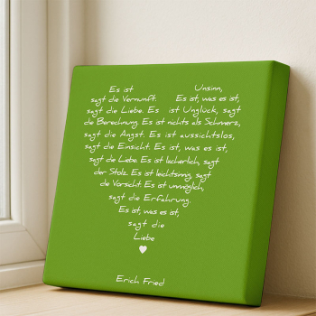 Painting on canvas white love poem erich Fried , print green backgroundnd white style