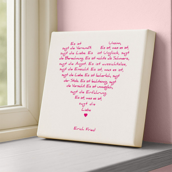 Painting on canvas white love poem, print pink, style