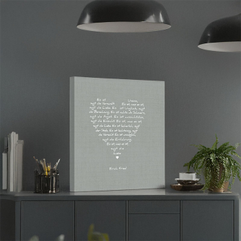 Painting on canvas white love poem, print grey, style