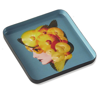 Preview: Gangzai CIMBELLA vide Poche, Mini Size Tray, square, Curiosito-Phoenix-Circus, paint Lacquer multicolor, side