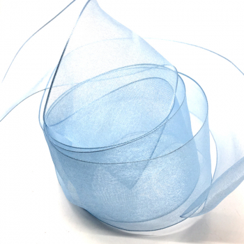 Geschenkband Organza transparent inhellblau und Webkante