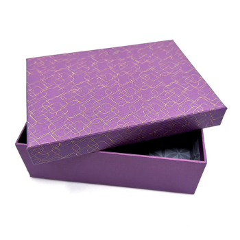 Preview: Rechteckige Geschenkbox, Zita aubergine Heißfoilienprägung gold, open