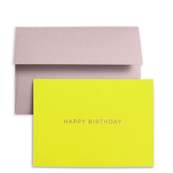 Gmund Glückwunsckarte Little color notes A7, Happy Birthday , neon gelbt, Heissfolienprägung gold mit Umschlag