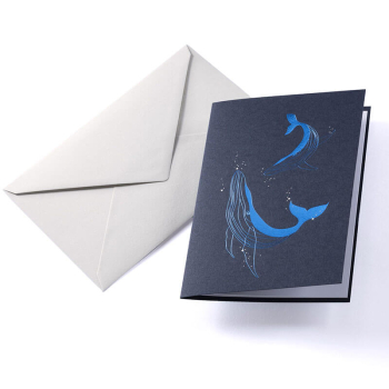Gmund Glückwunsckarte SEA Motif Wale dunkelblau. Heissfolienprägung, A5, mit Umschlag