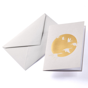 Gmund Glückwunsckarte SKY Motif Voegel grau. Heissfolienprägung gold, A5 mit Umschlag