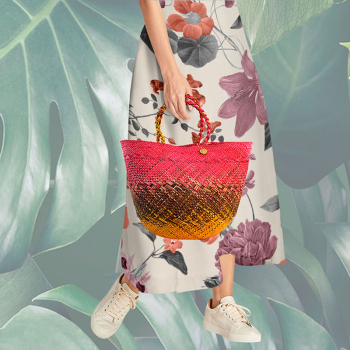 Guanabana Tote Canasto Bag S, Iraca, pink-orange-braun, style