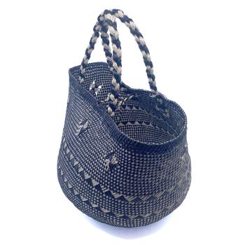 Guanabana Tote Canasto Bag S, Iraca, mosaic schwarz-beige, seitlich
