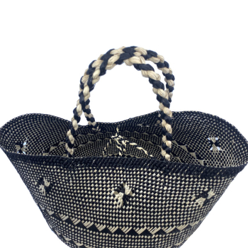 Guanabana Tote Canasto Bag S, Iraca, mosaic schwarz-beige, detail