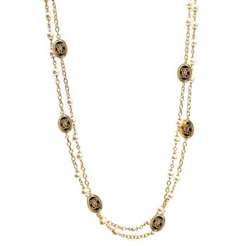 Interdee, halskette lang, coco, weihe Perlen , goldene florale Medillons