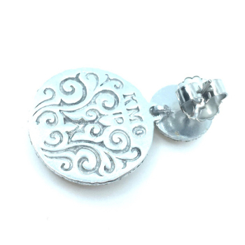 KMO-Ohrstecker, Drop, Schlangeleder silber lackiert mit Kamelitte in cream-gold, Rückansicht