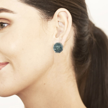 KMO-Ohrstecker, Fata, Schlangeleder gray, lackiert mit Kamelite in silber-gold, style