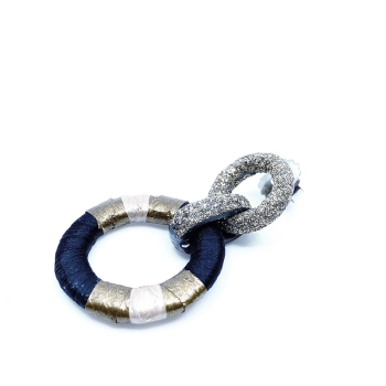 KMO Earstud France silk black, Snakskin leather gold-beige, accent camelite, side