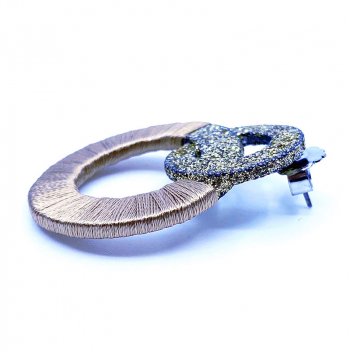 KMO, earrings, Martha, gold silk, silver powder, glitter, brown-gold, side
