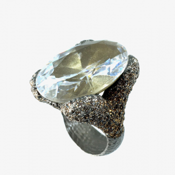 Kmo ring Hannah yellow-gold  Camelite, with large faceted crystal, side