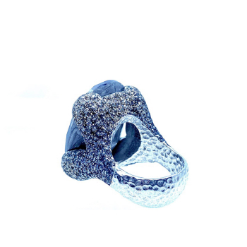 Kmo ring  Hannah grey, silver with large faceted crystal, back